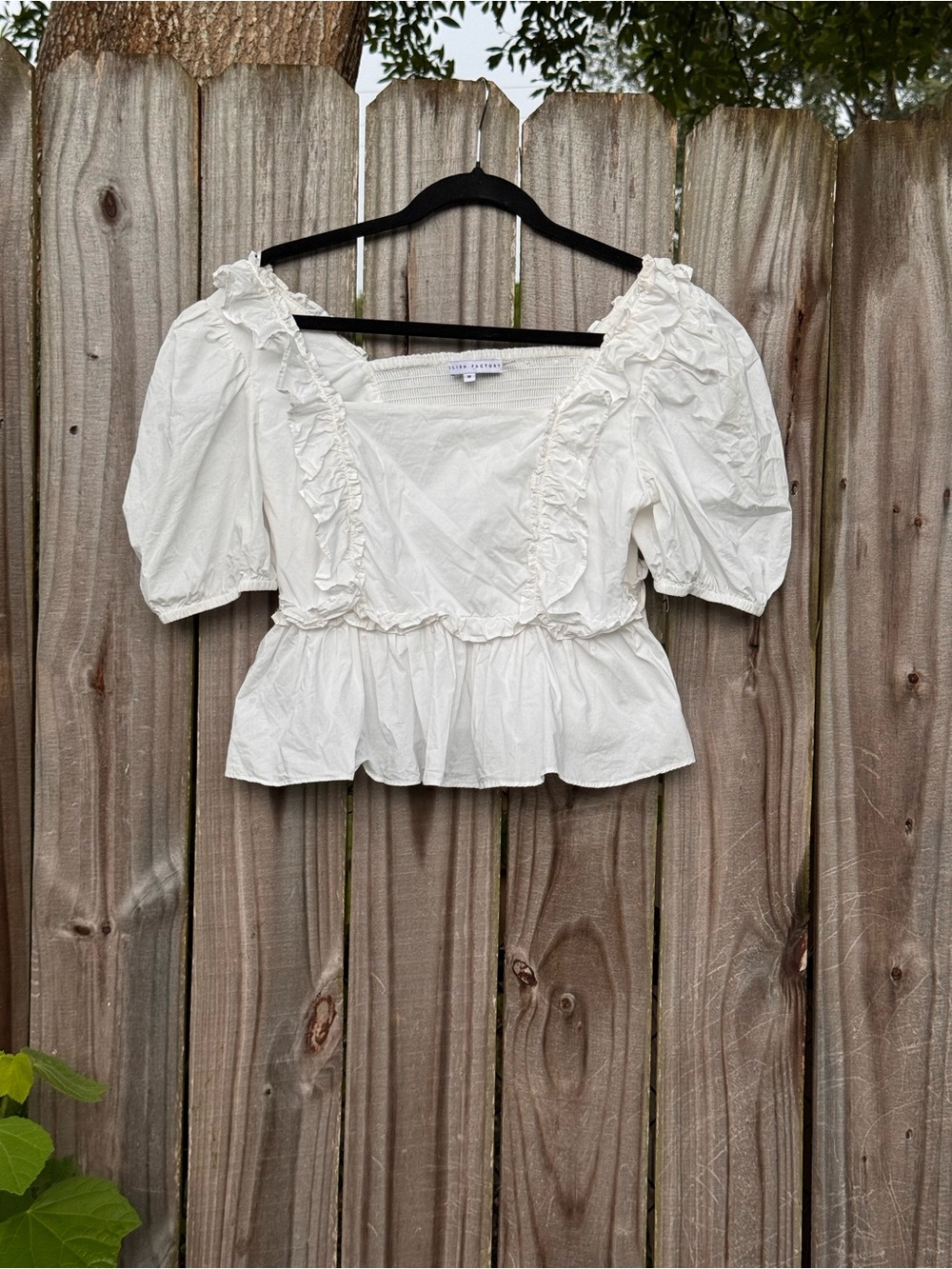 English Factory White Ruffle Peplum Puff Sleeve Blouse